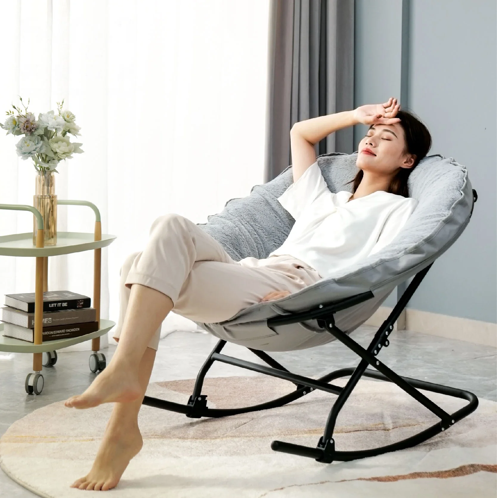 

For Promotion In-Stock Comfy High-quality Materials Stylish Durable Indoor Moon Rocking Chairs for Living Room