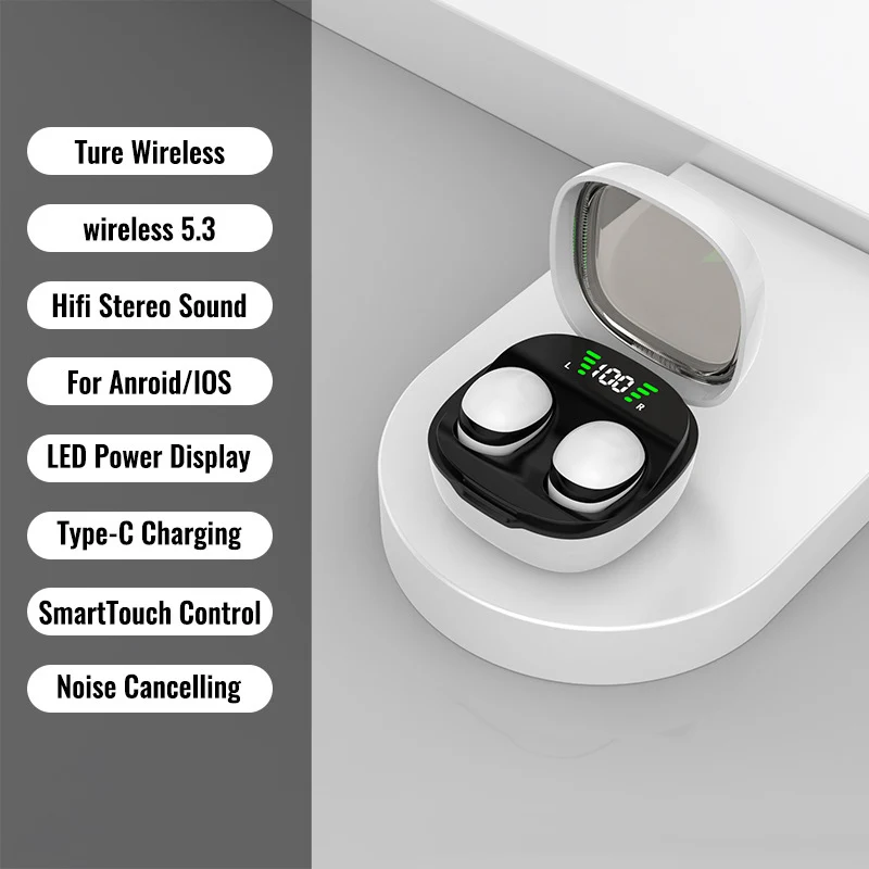 Mini Onzichtbare Koptelefoon Bluetooth 5.3 Hoofdtelefoon HiFi Stereo Draadloze Headsets Ruisonderdrukking Oordopjes voor Xiaomi Huawei