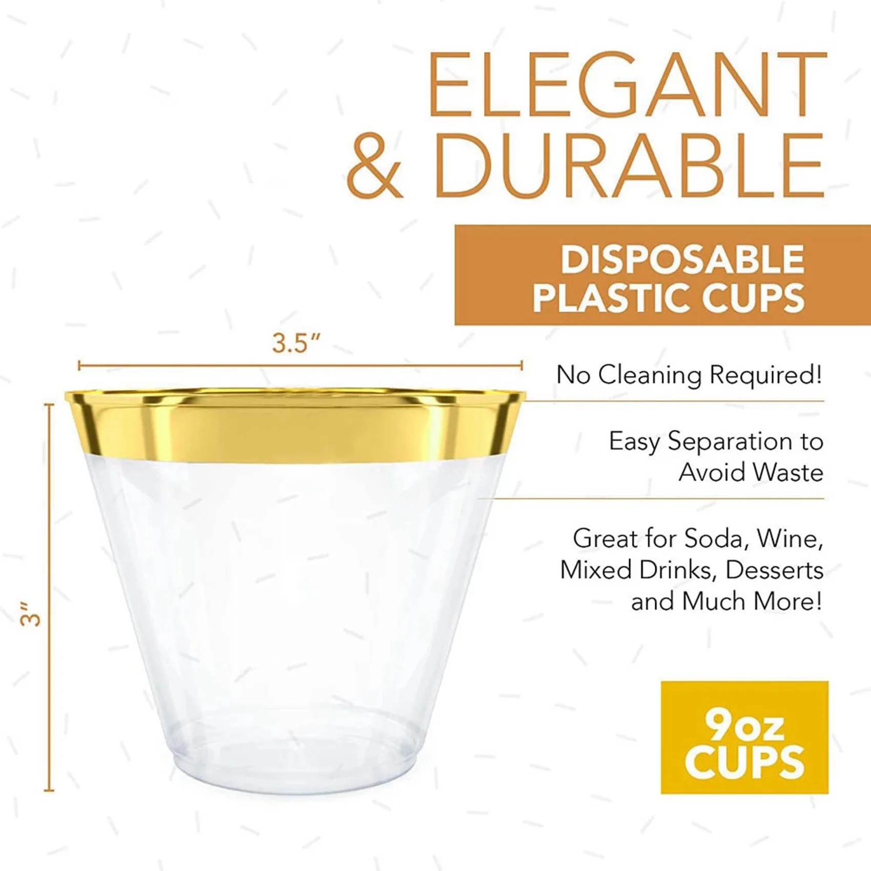 Plastic Cup 9 Oz Hard Disposable Cup Plastic Wine Glass Party Wedding Wine Glass Transparent Plastic Cup -Rose Gold Rim