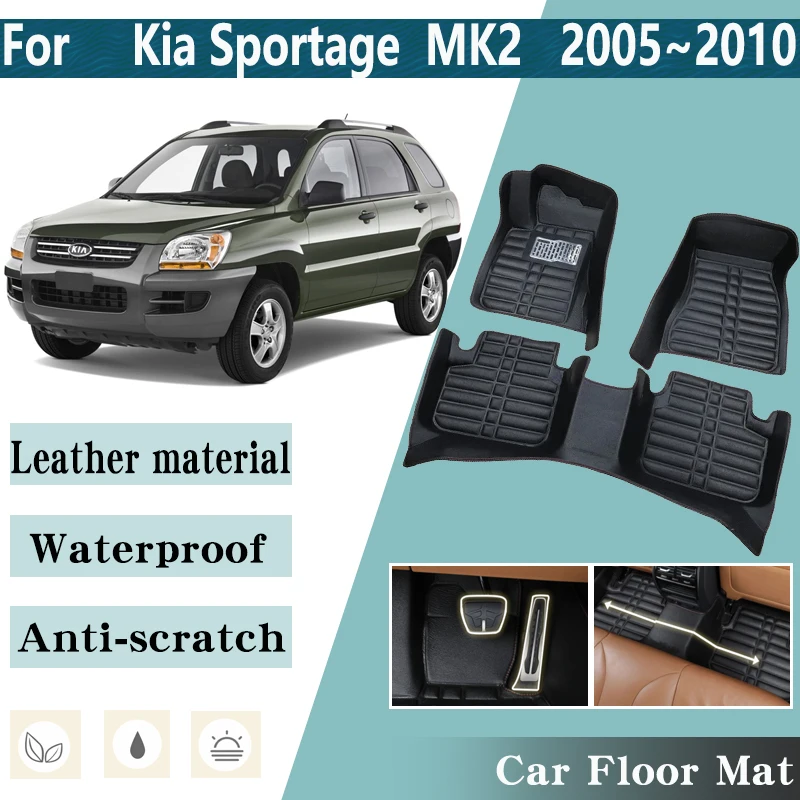 

LHD Car Floor Mats for Kia Sportage 2007 2005~2010 MK2 JE KM Auto Leather Foot Inner Liner Carpet Pad Custom Rug Car Accessories