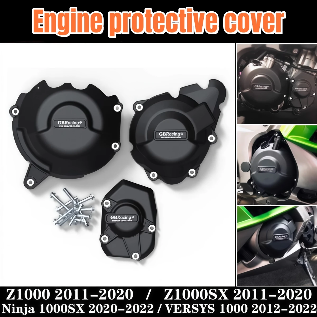 3-Piece Motorcycle Modified Engine Guard Cover Suitable for Kawasaki Z1000/15-20/Z1000Sx/11-19 Engine Protection Cover, Engine Anti-Drop Shell, Motor Protection Side Cover