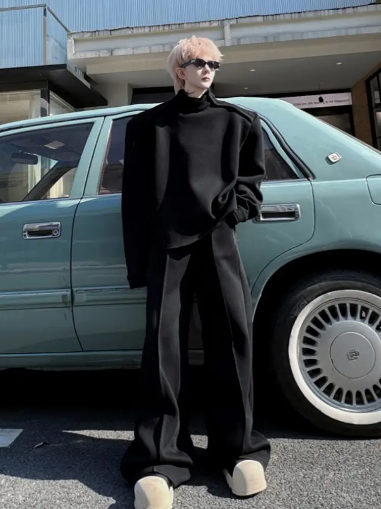 

Spring Autumn Men's Hoodie f High Collar American High Street Sle Cleanfit Set Casual Outfit for Teenagers