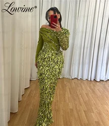 Green Sequined Long Sleeves Formal Evening Dress 2024 Mermaid Aso Ebi Mermaid Prom Dresses Party Second Reception Birthday Dress