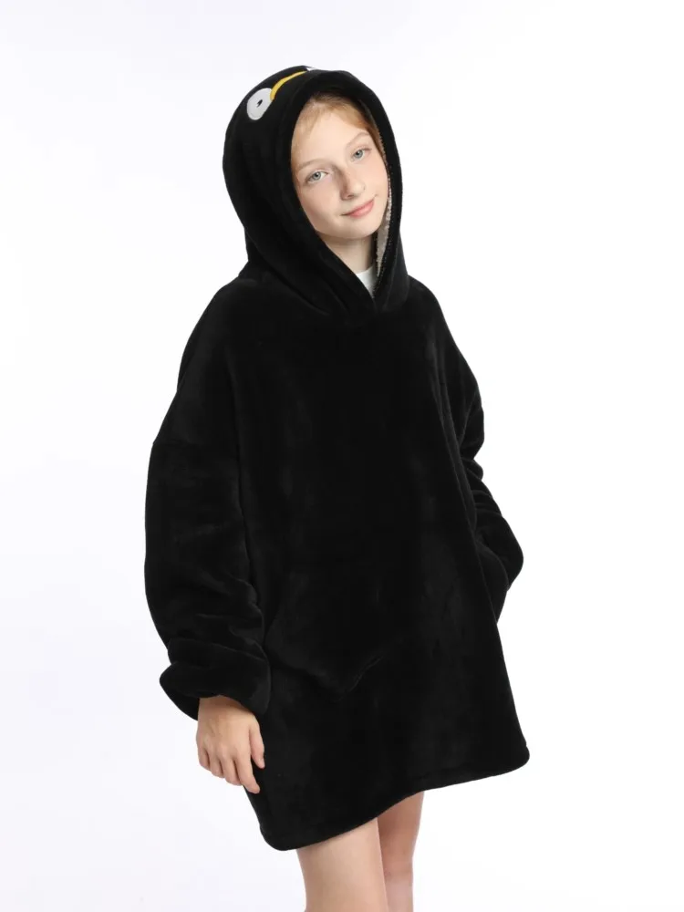 Winter Sherpa Blanket Teens Hoodie Winter Sweatshirts for Girls Boy Thick Warm Fleece TV Blankets Oversized Hooded Coat For Kids