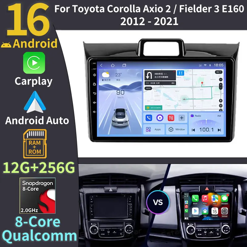 Android 16 Car radio For Toyota Corolla Axio 2 Fielder 3 E160 2012 - 2018 2019 2020 2021 Carplay Multimedia Player Video Stereo