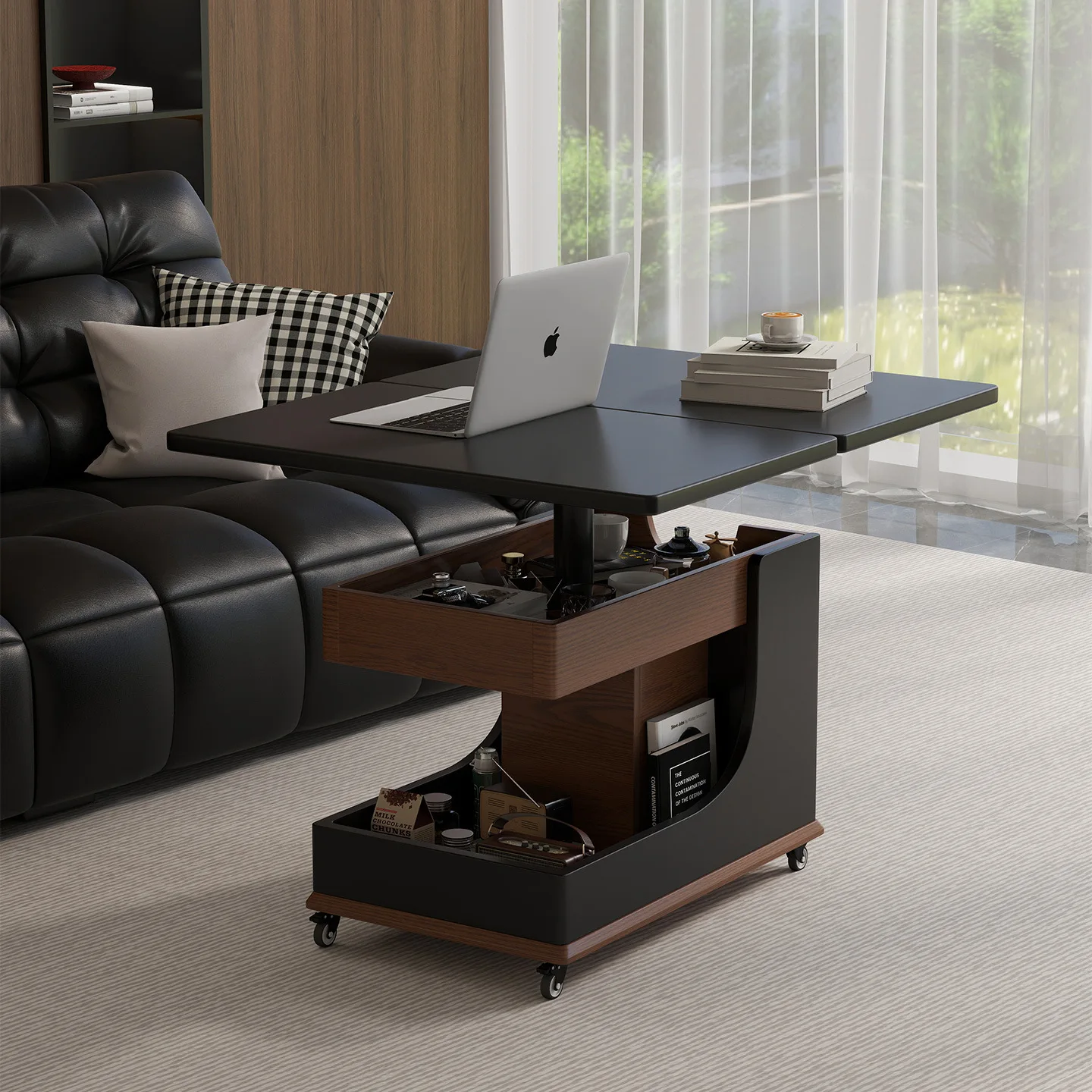 Movable folding coffee table small apartment living room lifting sofa side cart side cabinet light luxury high-end coffee table