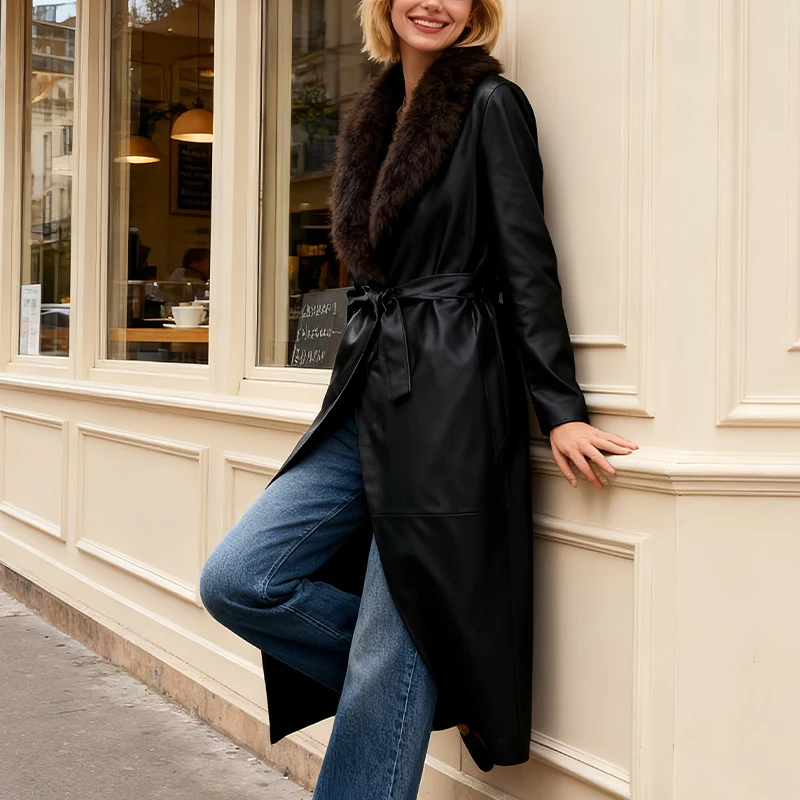 2025 Winter New Women's Clothing, simple and fashionable, with a detachable collar, faux fur effect coat.