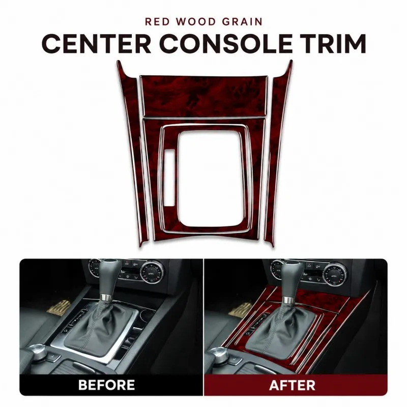 Red Wood Grain Interior Trim Stickers For Mercedes-Benz C-Class W204 2007-2013 E-Class W212 2010-2012 Decorative Car Accessories