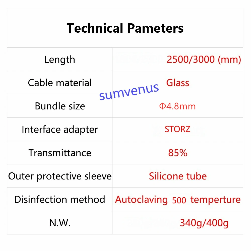 Medical Surgical Storz Φ4.8  500 degree Temperature Resistance 300W 350W Xenon Light Source Endoscope Optical Fiber Cable