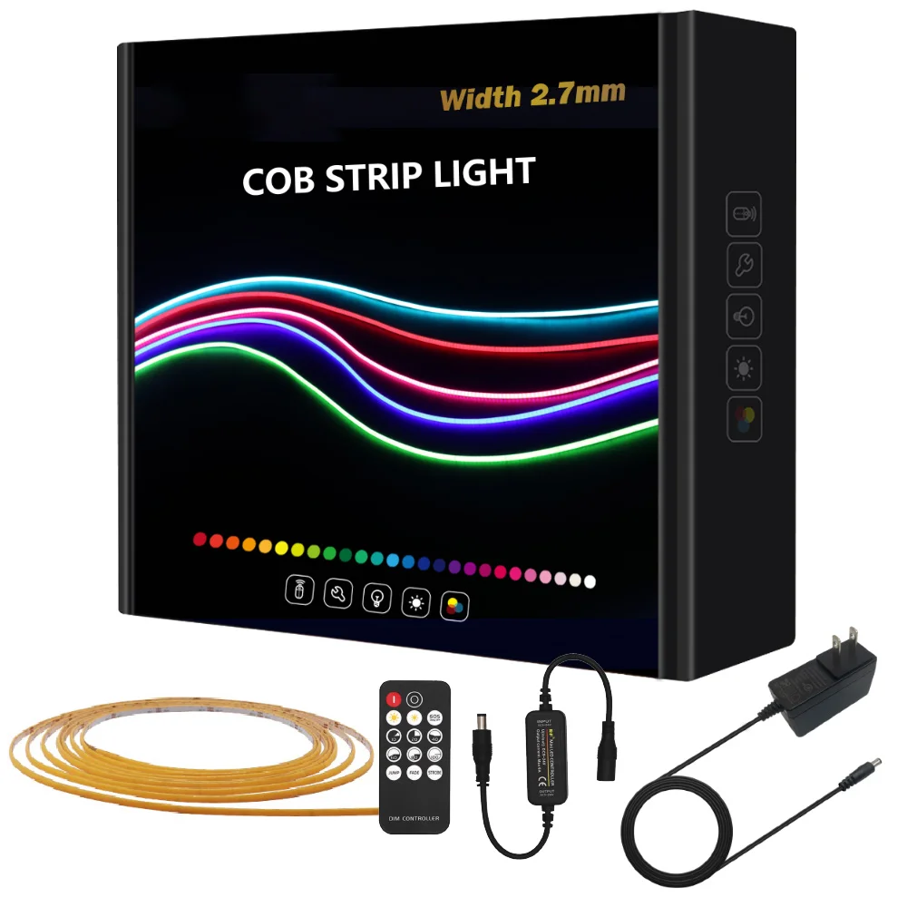 Juego completo de tira de luces LED COB ultrafinas, 2,7 LED/m, cinta de luz lineal Flexible, color rojo, ámbar, Morado, regulable, 480mm
