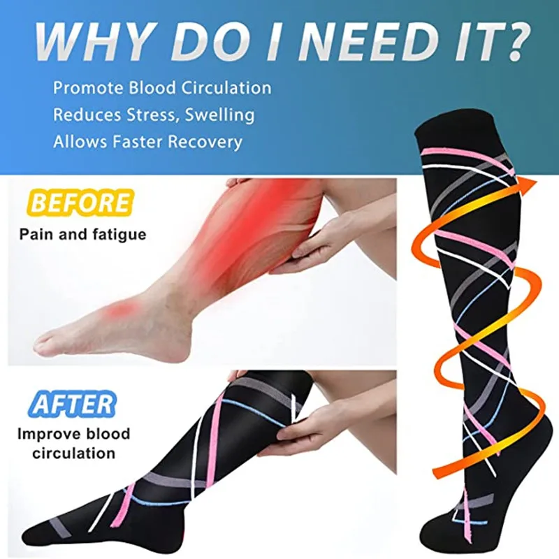 3Pairs Compression Socks Women Men Knee Stocking 20-30mmHg Edema Diabetes Varicose Veins Nurse Compression Socks Running Sock