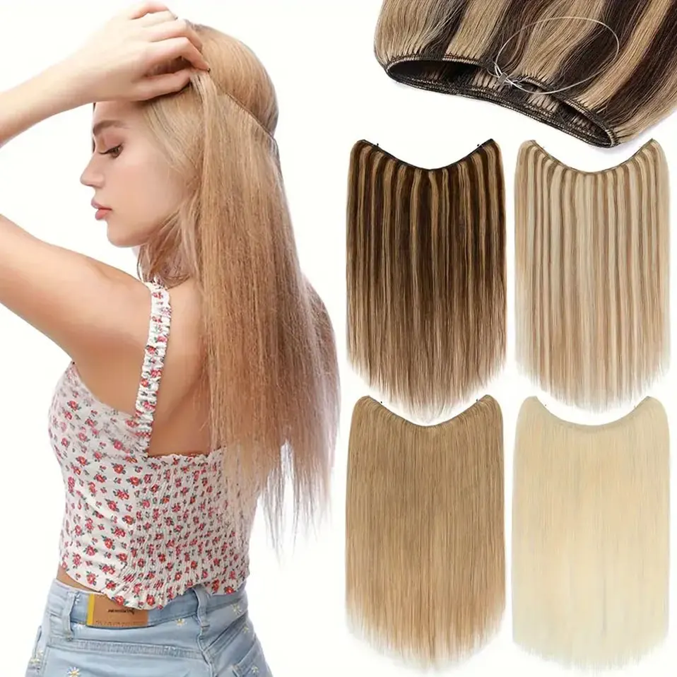 S-noilite Wire In Human Hair Extensions Hair Weft Straight Natural Hair Extensions 80g Highlight Hairpiece Invisible Fish Line