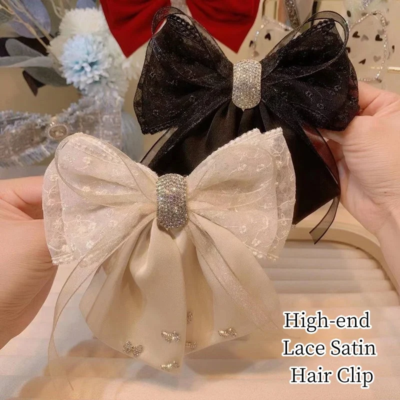 High End and Elegant Bow Hairpin Girl Embodying Temperament Hair Barrette Duckbill Clip Side Clip Satin Lace Hairpins Headdress