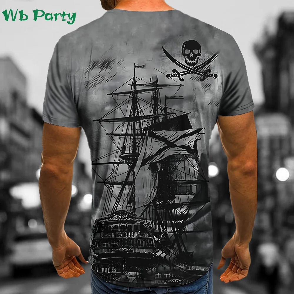 Pirate Ship Pattern Print Mens Clothing T shirt for Men Short Sleeve Tee Gym Clothing Men Male T-shirt Pirate Ship Print Clothes