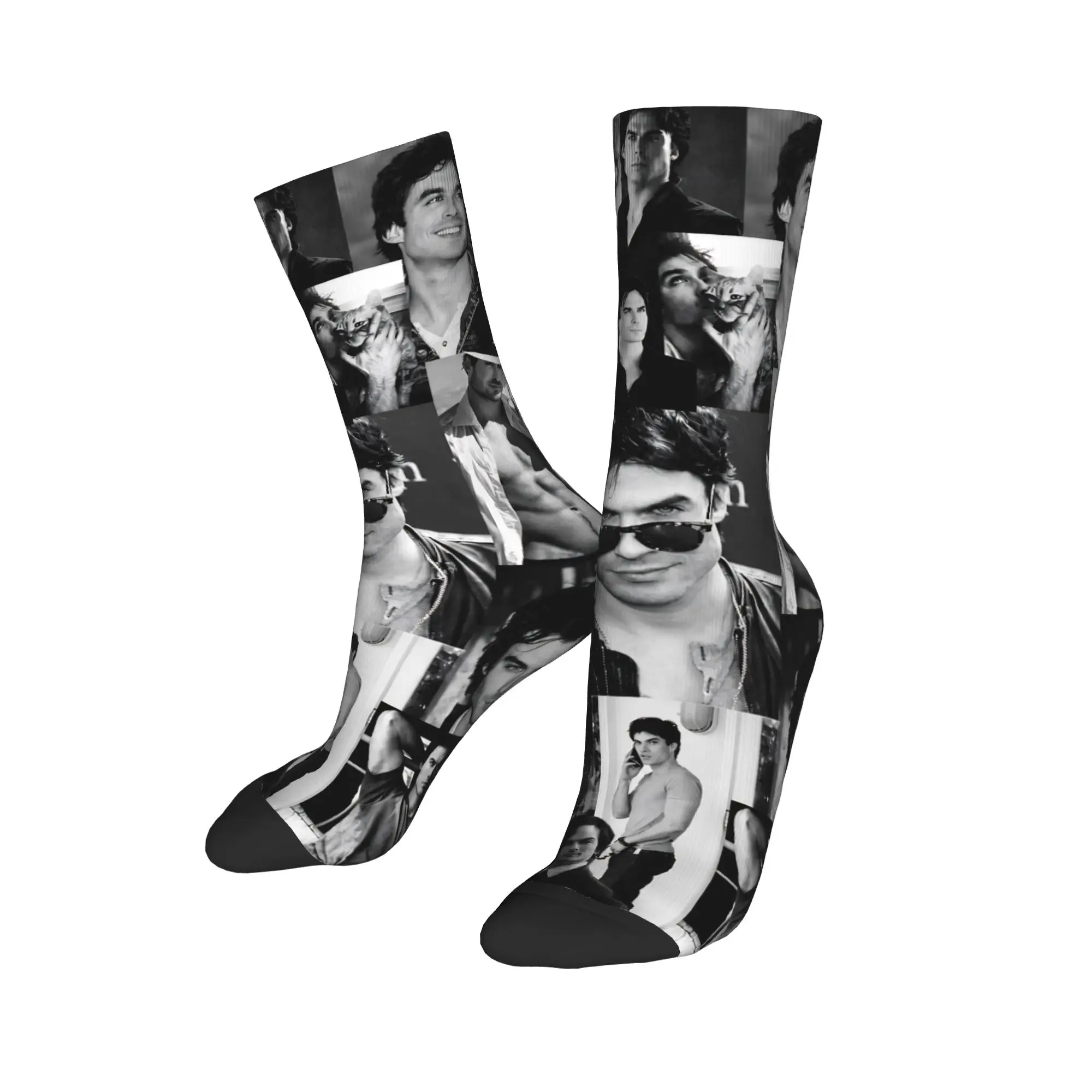 Vampire Diaries Damon Salvatore Socks Men's Women's Casual  Socks Novelty Spring Summer Autumn Winter Middle Tube Socks Gift