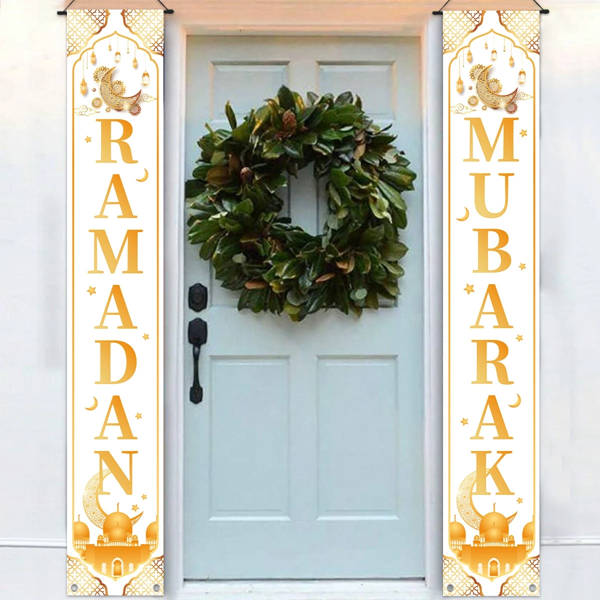 Eid Mubarak Door Hanging Banner Ramadan Couplets for Garden Outdoor Hanging Ornaments Ramadan Kareem Islamic Eid Decoration 2025