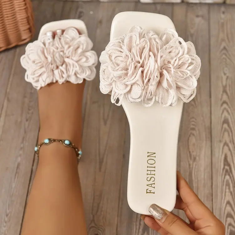 Women Flower Flat Slippers Casual Walking Shoes Female Summer Fashion Dress Sandals Outdoor Shallow Slippers Home Slides Women
