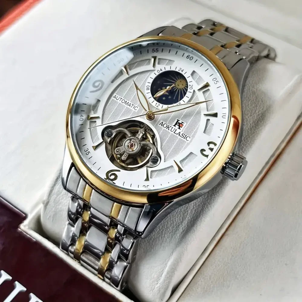 

High-End Luxury Men's Automatic Mechanical Tourbillon Watch, Adorned with Celestial Patterns of the Sun, Moon, and Stars This Stylish and Classic Business Watch Exudes Elegance and Sophistication, Equipped with a High-Quality Butterfly Clasp. Men's Automa