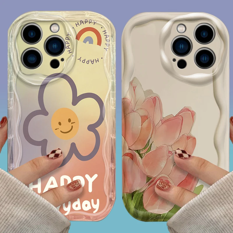 Smile Flower Wave Phone Case For Xiaomi Redmi 12 12C 12R 11A 13C 10 10C 10X 9 Power 9A 9C 9T 8 K70E K70 K60 K50 Pro Soft Cover