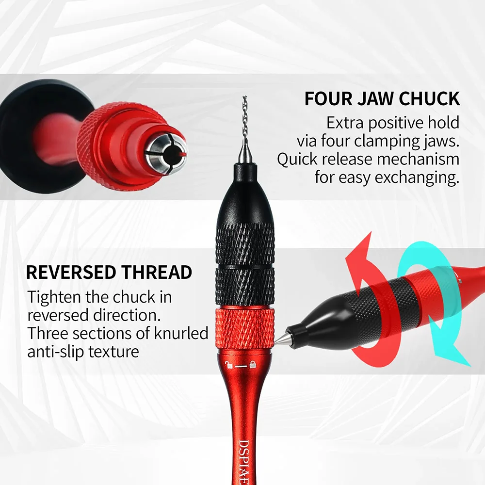 DSPIAE AT-SHD Aluminum Hand drill set Adding bearings Smooth rotation Includes 10 drill bits For Hobby Model Building Tools