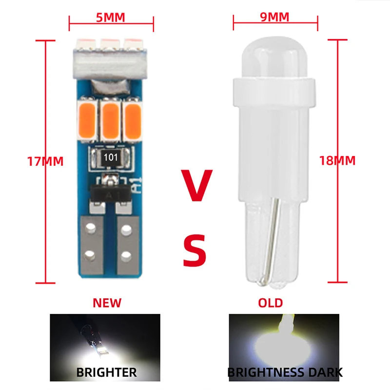 50/100 SZT. Żarówki LED T5 W3W do oświetlenia wnętrza samochodu 12V, lampka ostrzegawcza na deskę rozdzielczą, wskaźnik, klinowa lampka do instrumentów samochodowych, 9SMD, chip 3014, Canbus