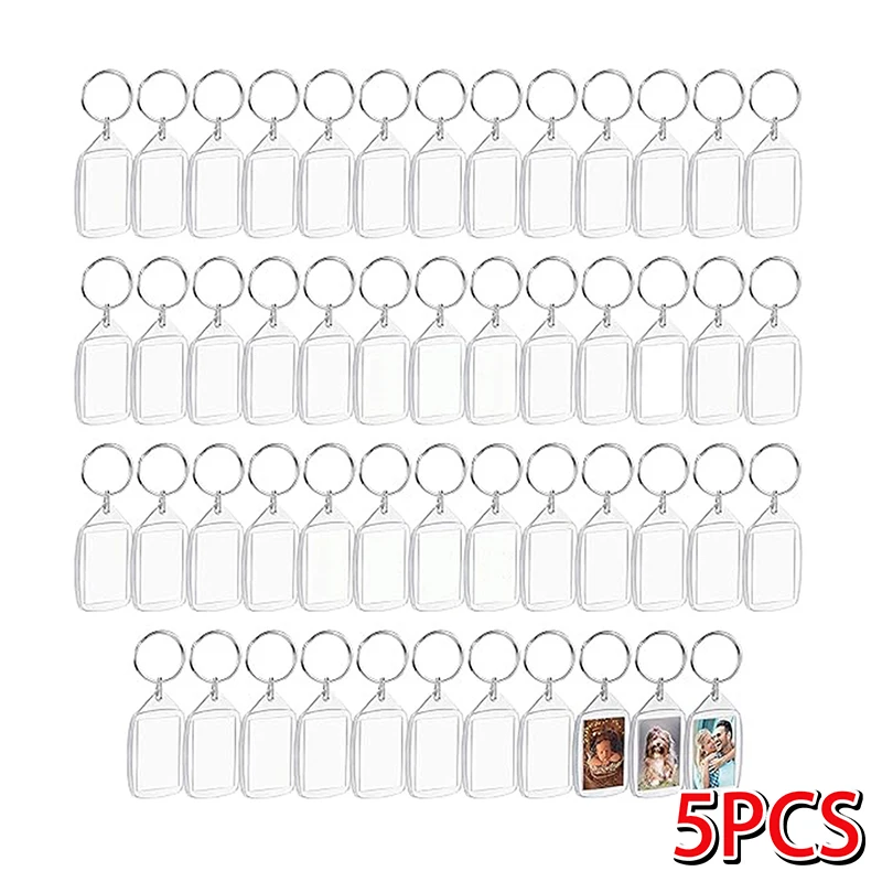 5PCS 5.4*3.4cmTransparent Rectangle Blank Clear Acrylic Insert Photo Picture Frame Keyring Keychain DIY Split Ring KeyChain Gift