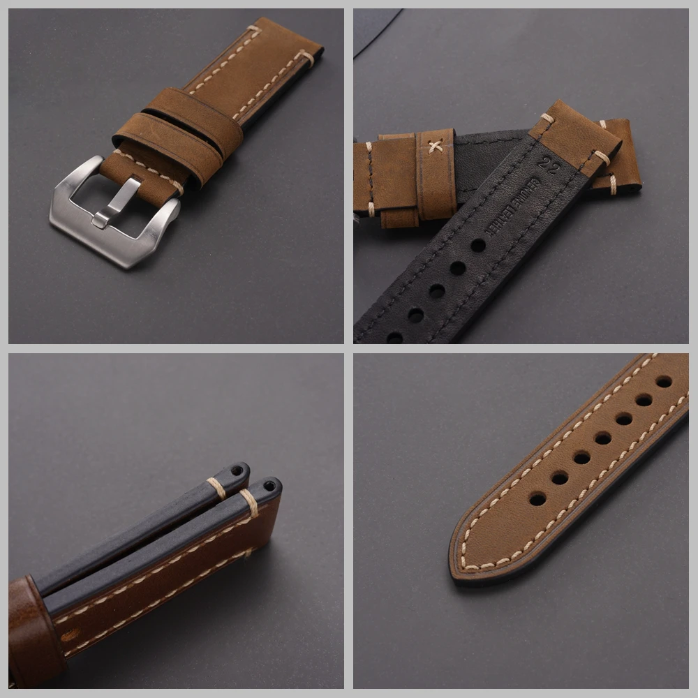 EACHE Retro Genuine Leather Watch Band Crazy Horse Watch Strap 20mm 22mm 24mm 26mm