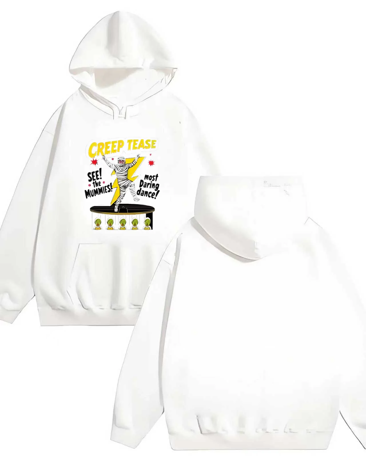 سترة بغطاء للرأس مطبوعة للرقص الجريء من Creep Tease Mummies 330 جرام سترة سوداء ثقيلة الوزن بتصميم كائن فضائي للجنسين ملابس الشارع الشهير #3