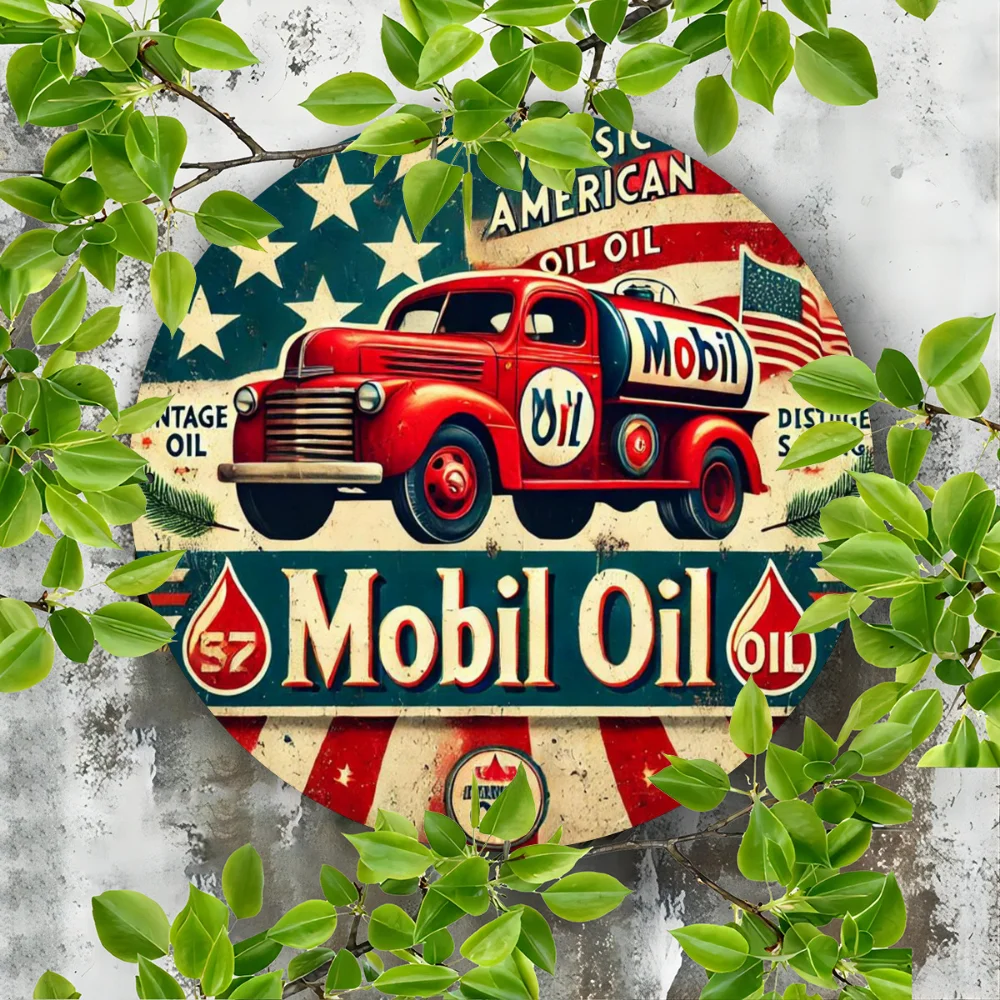 عبوة من علامة محطة الوقود المعدنية المصنوعة من الألومنيوم بزيت موبيل الساحر، مثالية لحفلة واحدة بنمط صدئ #4