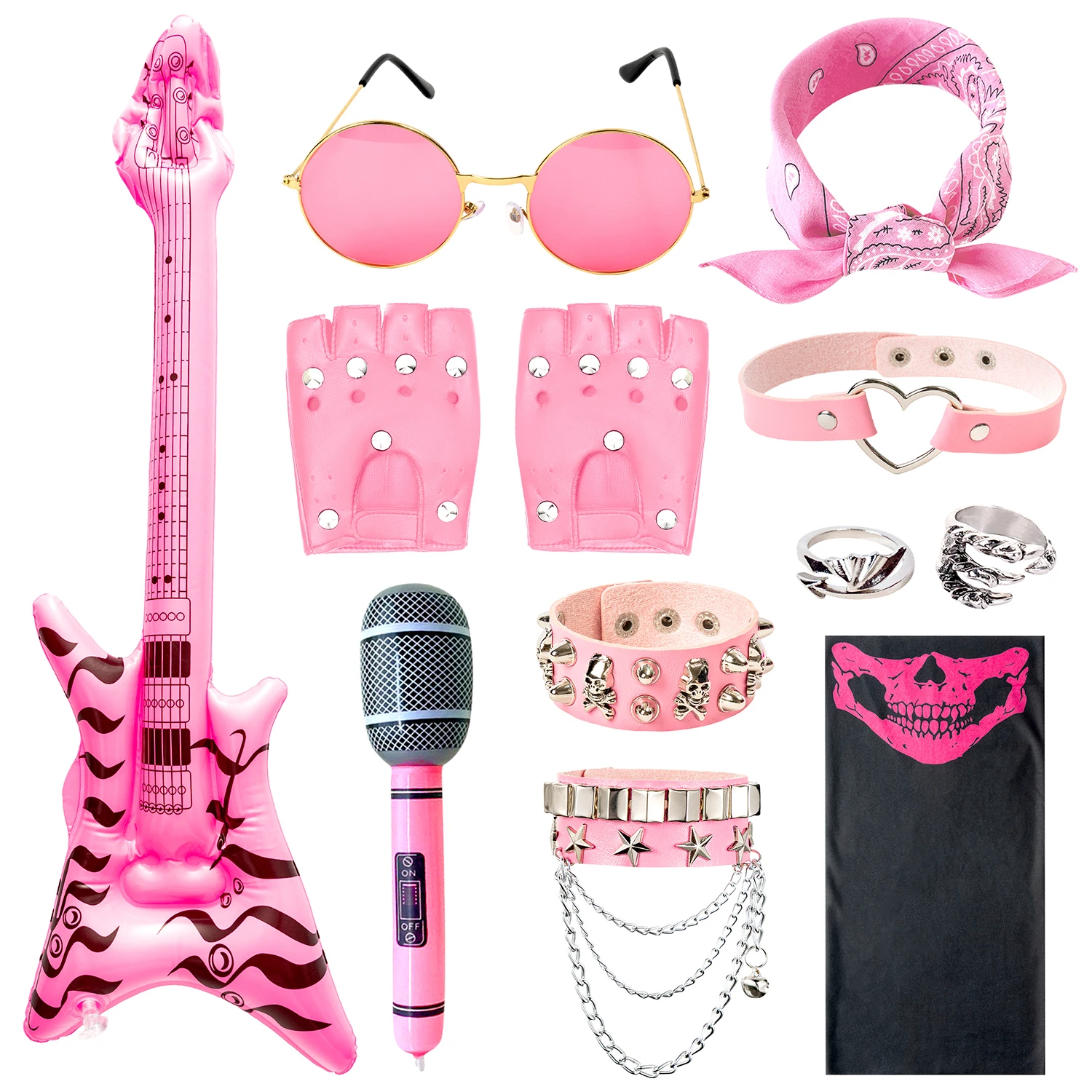 

11 шт., комплект костюмов рок-звезды, ретро-панк-рок, аксессуары для вечеринок для 70-х годов, нарядное платье, реквизит для фотосессии