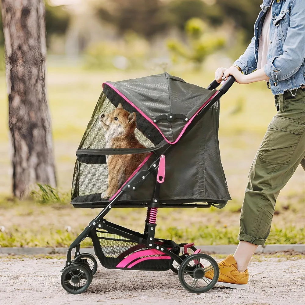 Складная коляска для домашних животных Buddy Buggies — амортизирующая рама с местом для хранения — ткань, которую можно стирать в машине — прочная сетка и защита от ультрафиолета