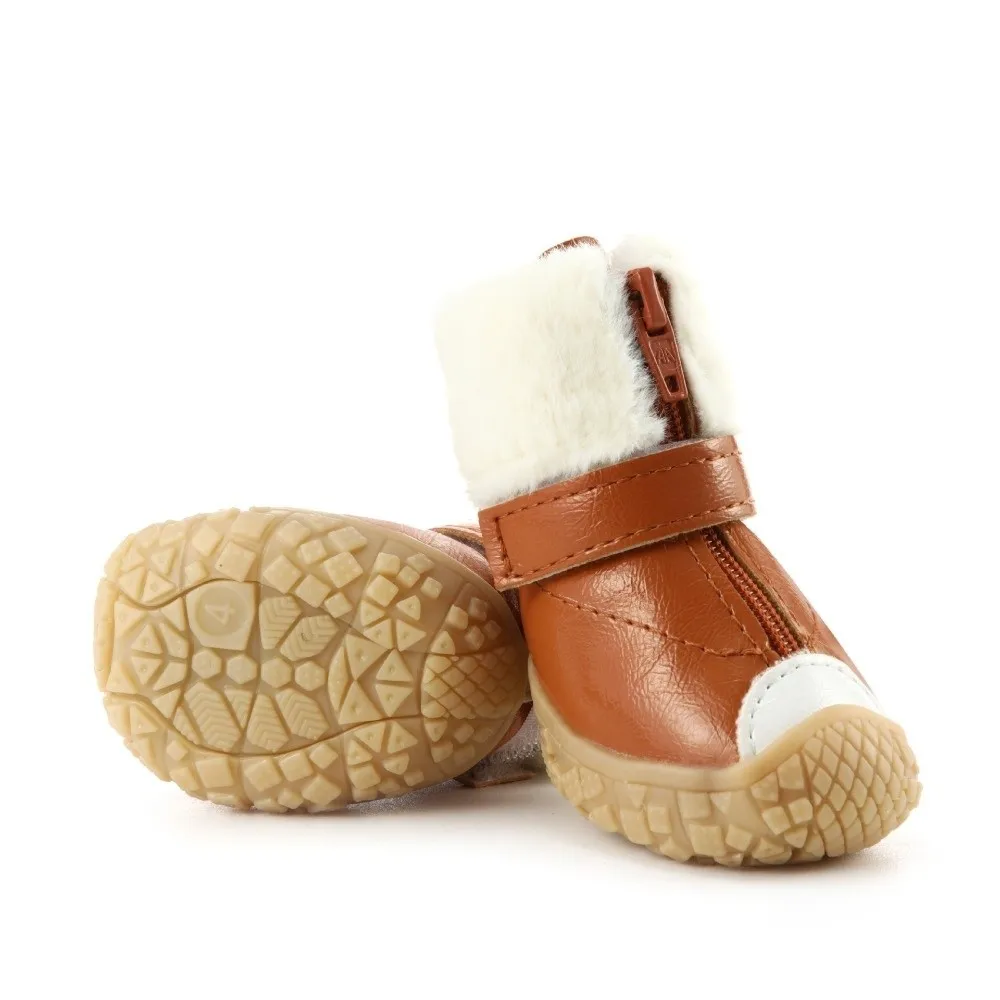 4 ピース/セット防水冬用犬靴調節可能な厚みのあるペット暖かいブーツ耐摩耗性足プロテクター秋冬