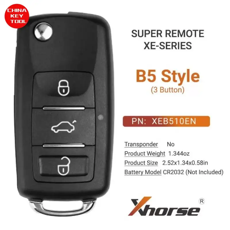 1PCS Xhorse VVDI Key Tool VVDI2 Flip Remote Key 3 Buttons For VW Type Built-in XT27B Super Chip XEB510EN