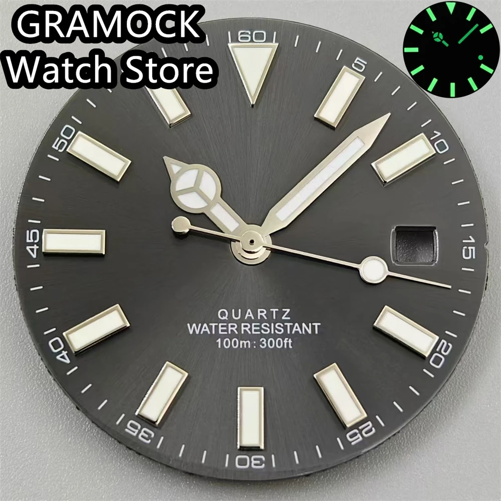 GRAMOCK 29mm Quartz Watch Dial Black White Blue Grey Dial Green Luminous Fit RONDA 515 Movement Quartz Watch parts