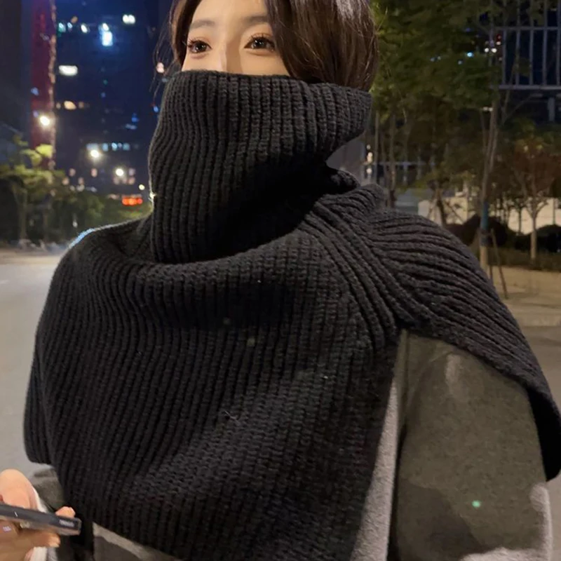 

Fashion Split High Collar Scarf Women Autumn Winter Woolen Knitted Neckerchief Scarves Solid Color Warm Female Neck Wrap Shawls