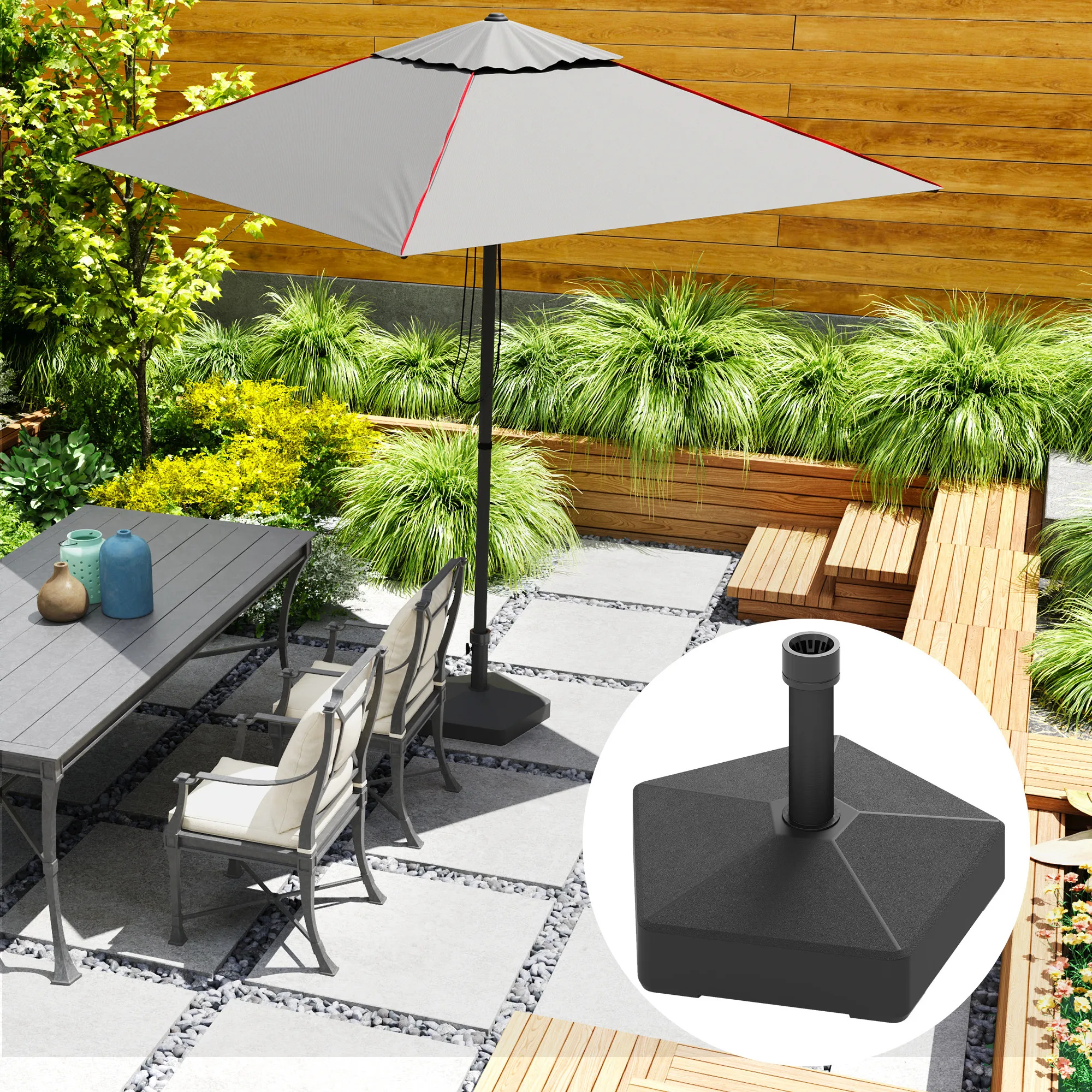 Square Patio Umbrella Base Holder, Heavy Duty Outdoor Stand Fills with 42 lbs Sand or 33 lbs Water, for Garden Poolside, Black