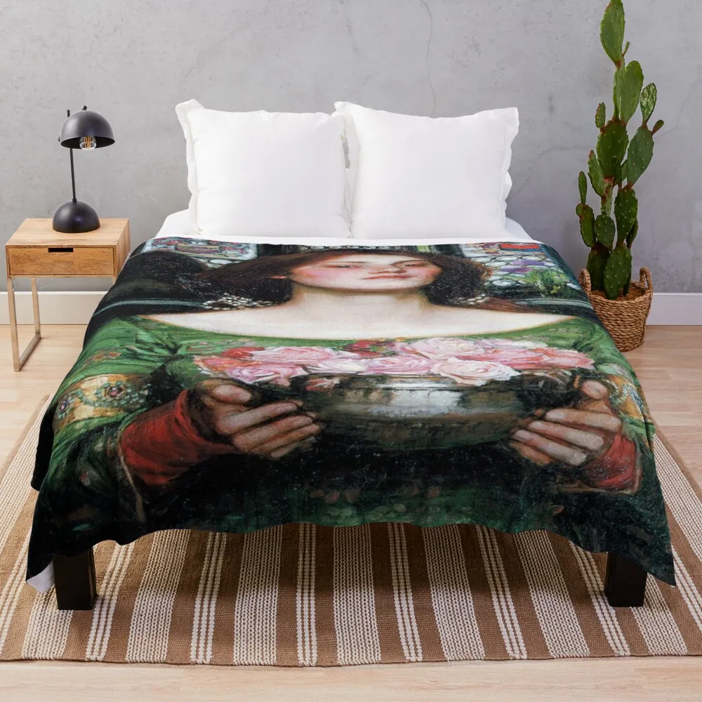 John William Waterhouse - Rosebuds Throw Blanket Plush Decorative Sofa Multi-Purpose For Sofa Thin Blankets