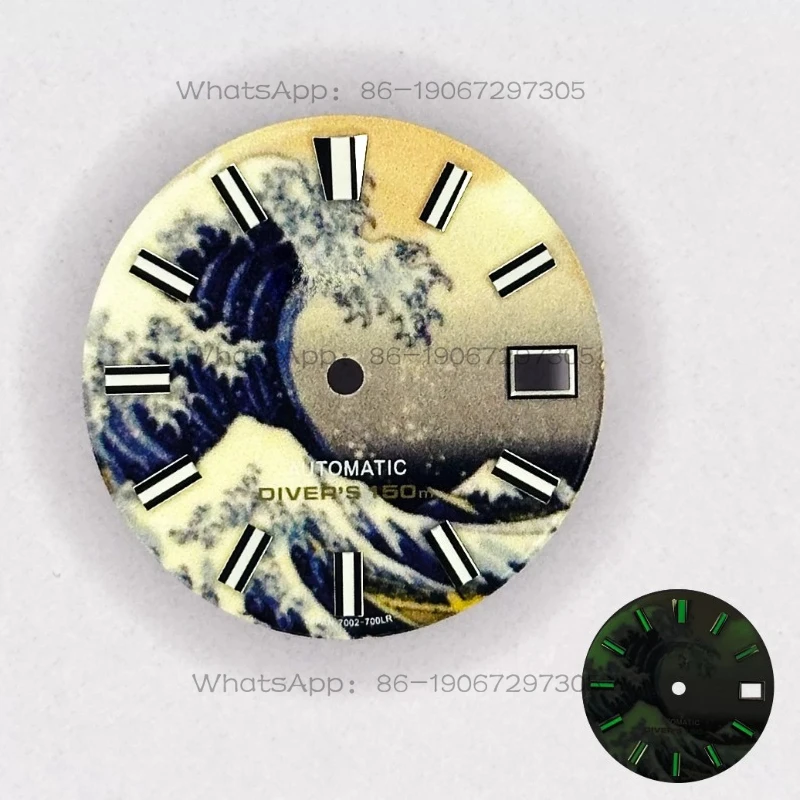 

Customized New 7002 Movement Dial Diameter 28.6mm Full Luminous Kanagawa Wave Word Surface Watch Modification Accessories