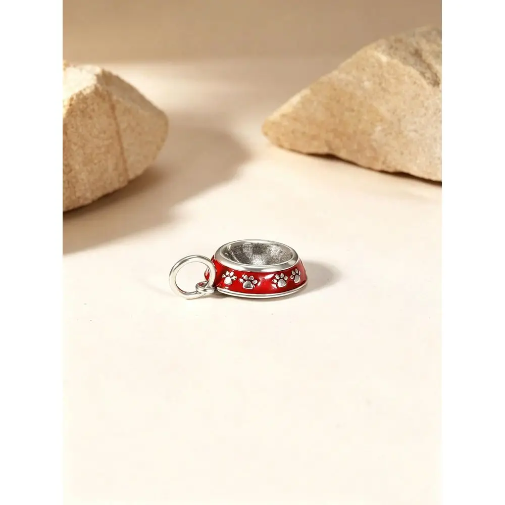 925 Sterling Silver Fun Enamel Pet Bowl Charm Mini Pendant Stylish Jewelry Lovely Term Start Present For Campus Teen Pet Lovers