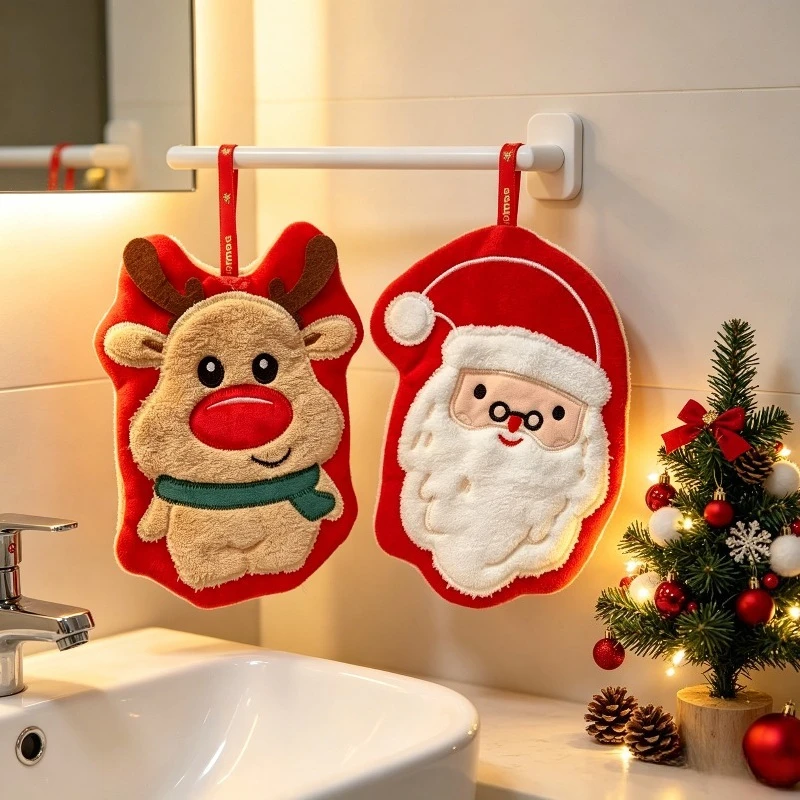 Christmas hanging hand towel quick drying and absorbent, suitable for bathroom sink and kitchen countertop Christmas decoration