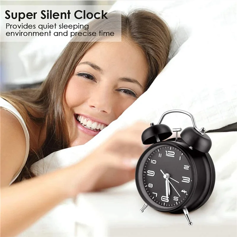 4 Inch Twin Bell Loud Alarm Clock Desk Table Alarm Clock With Backlight Battery Operate ,Black 1 Piece