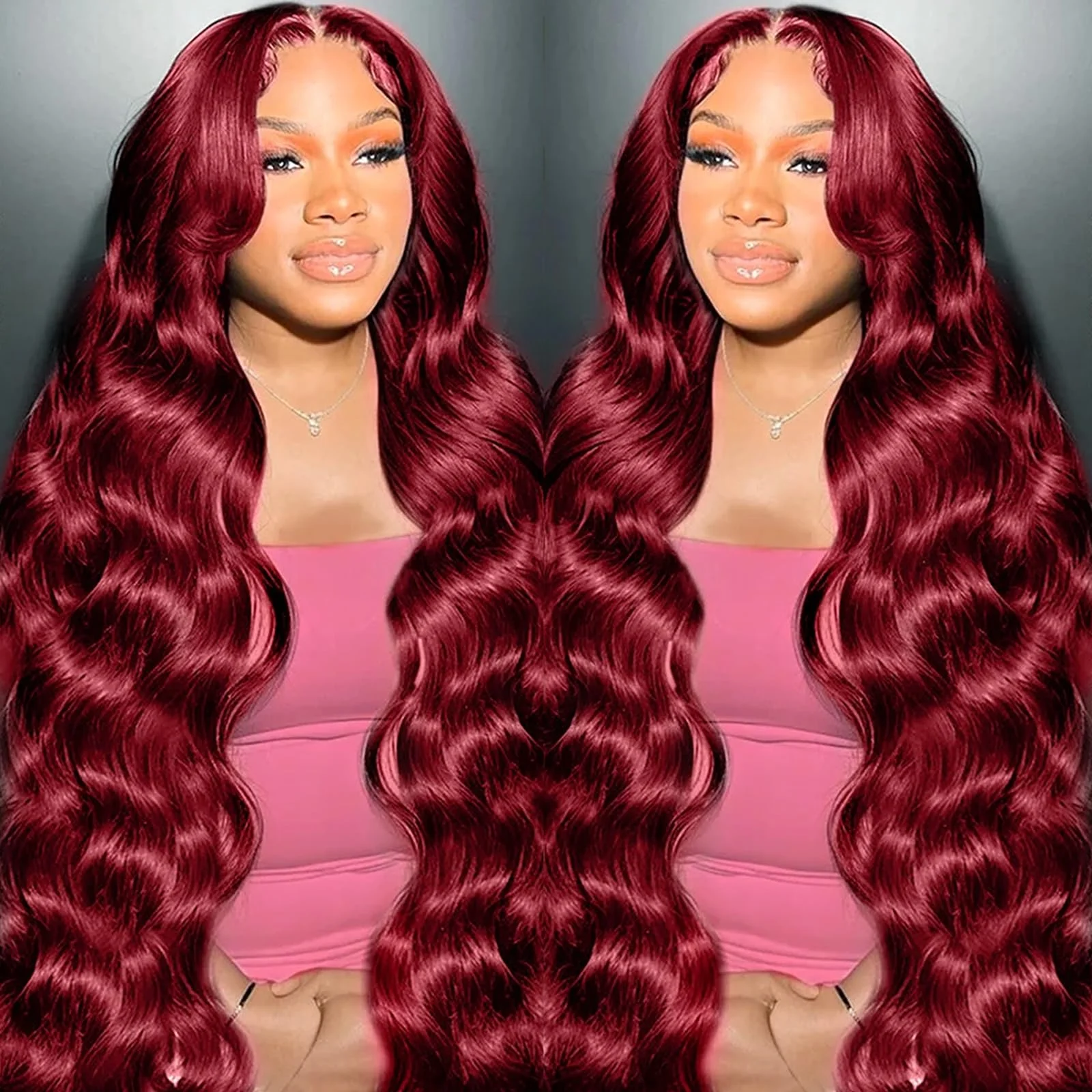 

99j/Burgundy Body Wave Transparent Lace Frontal Human Hair Wigs 13x6 Lace Frontal 180% Density Wigs For Women With Baby Hair