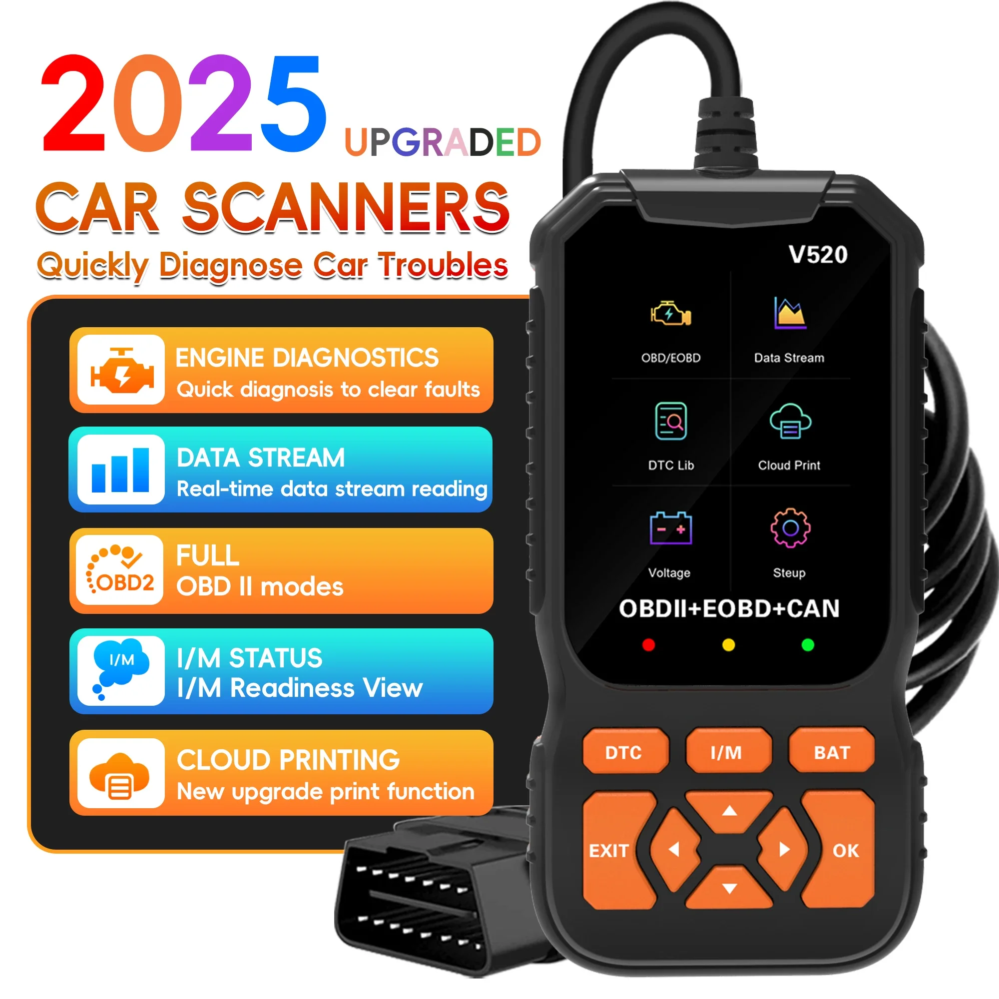 Professional OBD2 Scanner Diagnostic Tool, Enhanced Check Engine Code Reader with Reset OBDII/EOBD Car Diagnostic Scan Tools