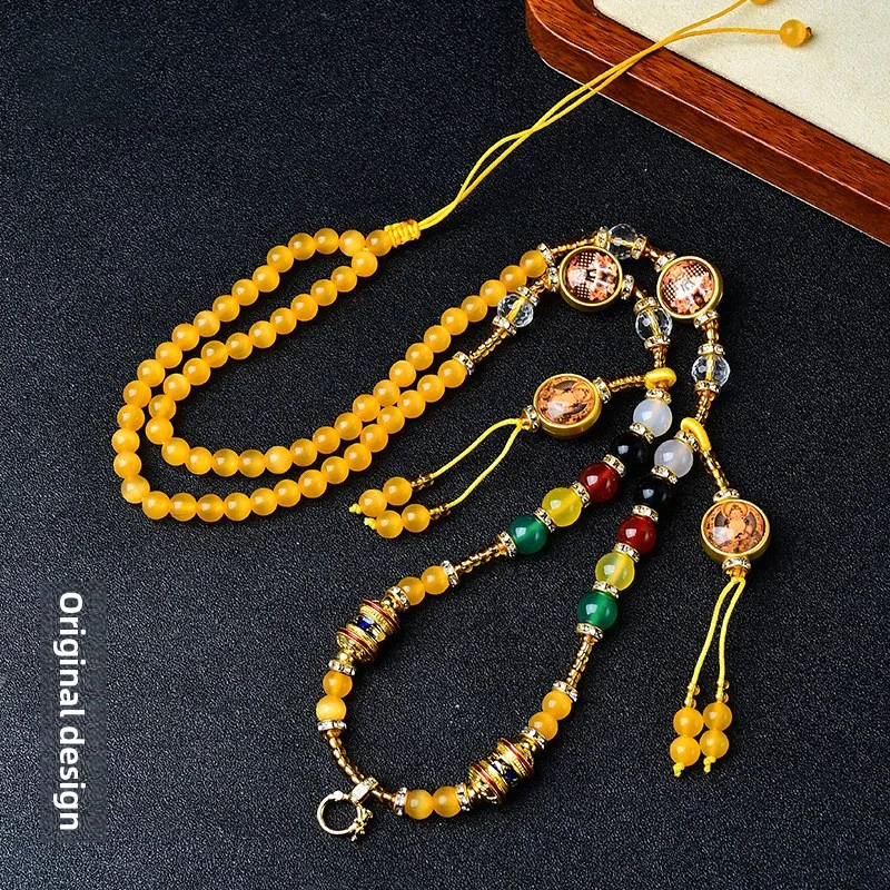 Chinese Style Lucky Thangka Pendant Necklace Natural Cats Eye Stone Adjustable Universal Buckle Tibetan Buddhist Amulet Chain