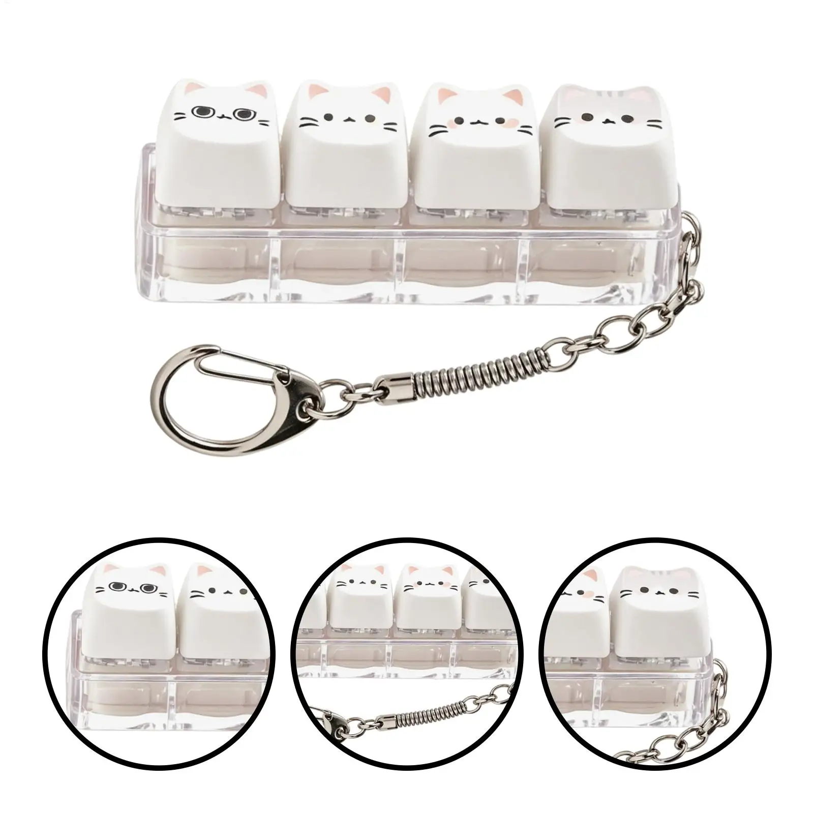 Cute Cat Keyboard Fidget Toy No Light Clicker Fidget Keychain Button 4Keys Tester Cat-Shaped Keycaps Mini Gift