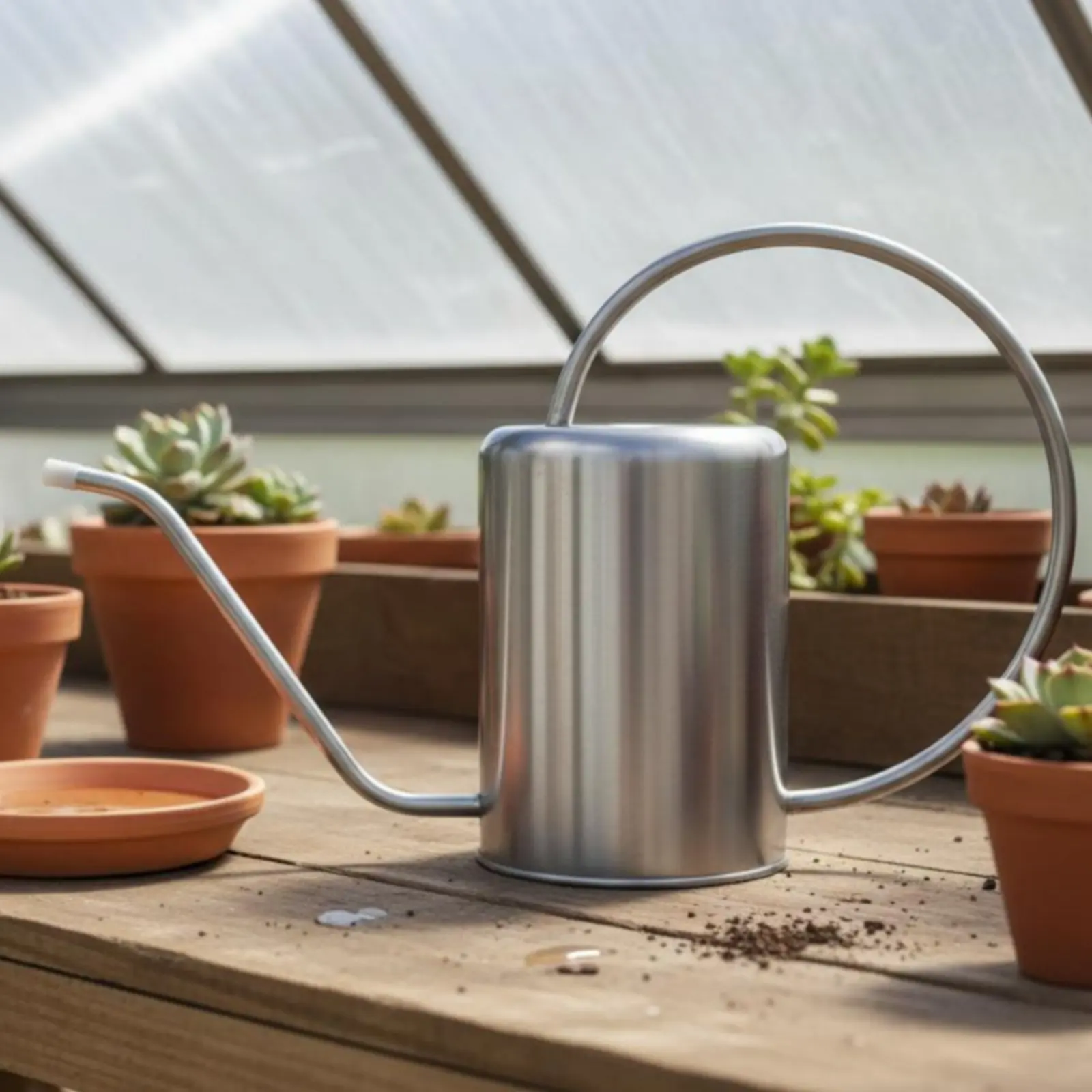 Long Spout Watering Watering Can Liter Capacity Stainless Steel Watering Pot Gardening Tool Long-Lasting for Balcony, Office