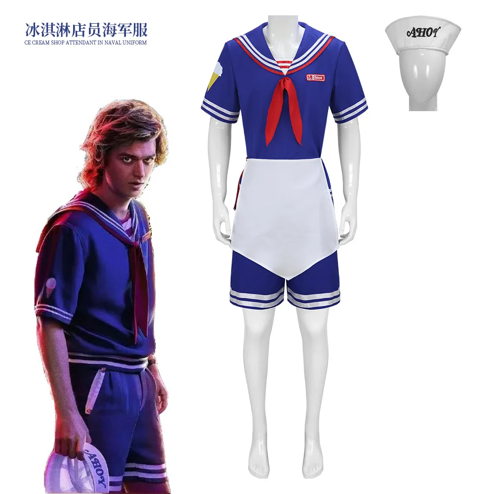 Steve Harrington Cosplay Costume Scoops Ahoy Robin Costume Sailor Girl Skirt Uniform Suit Outfit Halloween Costume for Woman Men