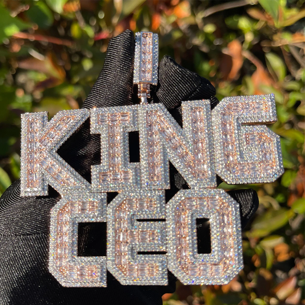 Bubble Letter Baguette Customized Necklace for Men Name Plates Pendant Personalized Iced Out Charm Hip Hop Jewelry