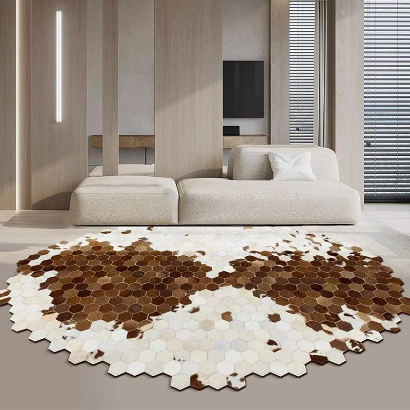 Black White Real Cowhide Living Room Carpet Oval Bedroom Bedside Area Rug Home Modern Minimalist Luxury Floor Mat
