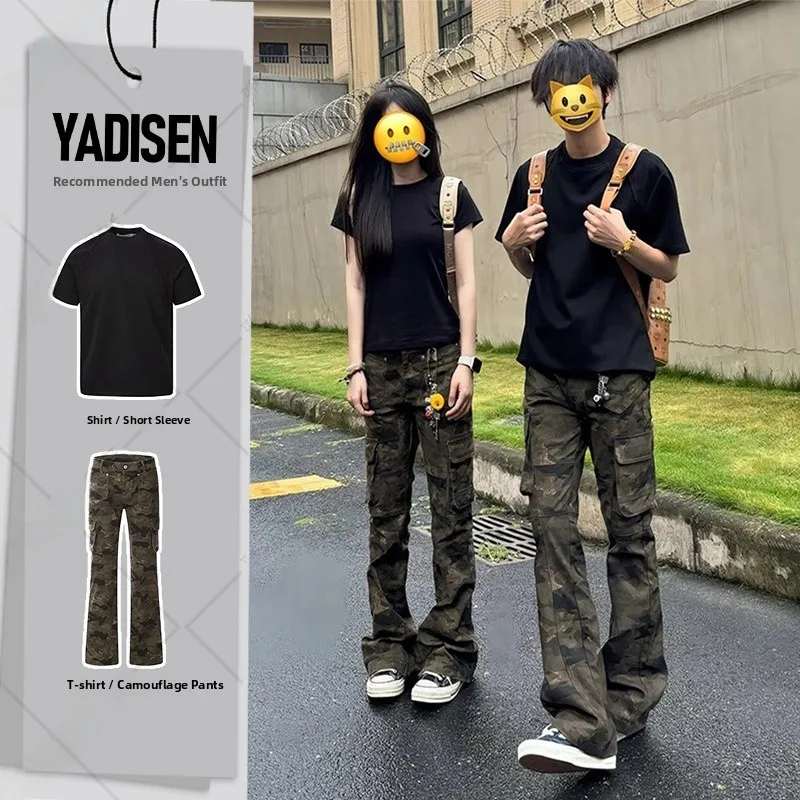 

American Retro Camouflage Work Pants Men's Summer Full Set OOTD Matching Loose Jeans Not Tight Leggings Youth Trendy Jeans